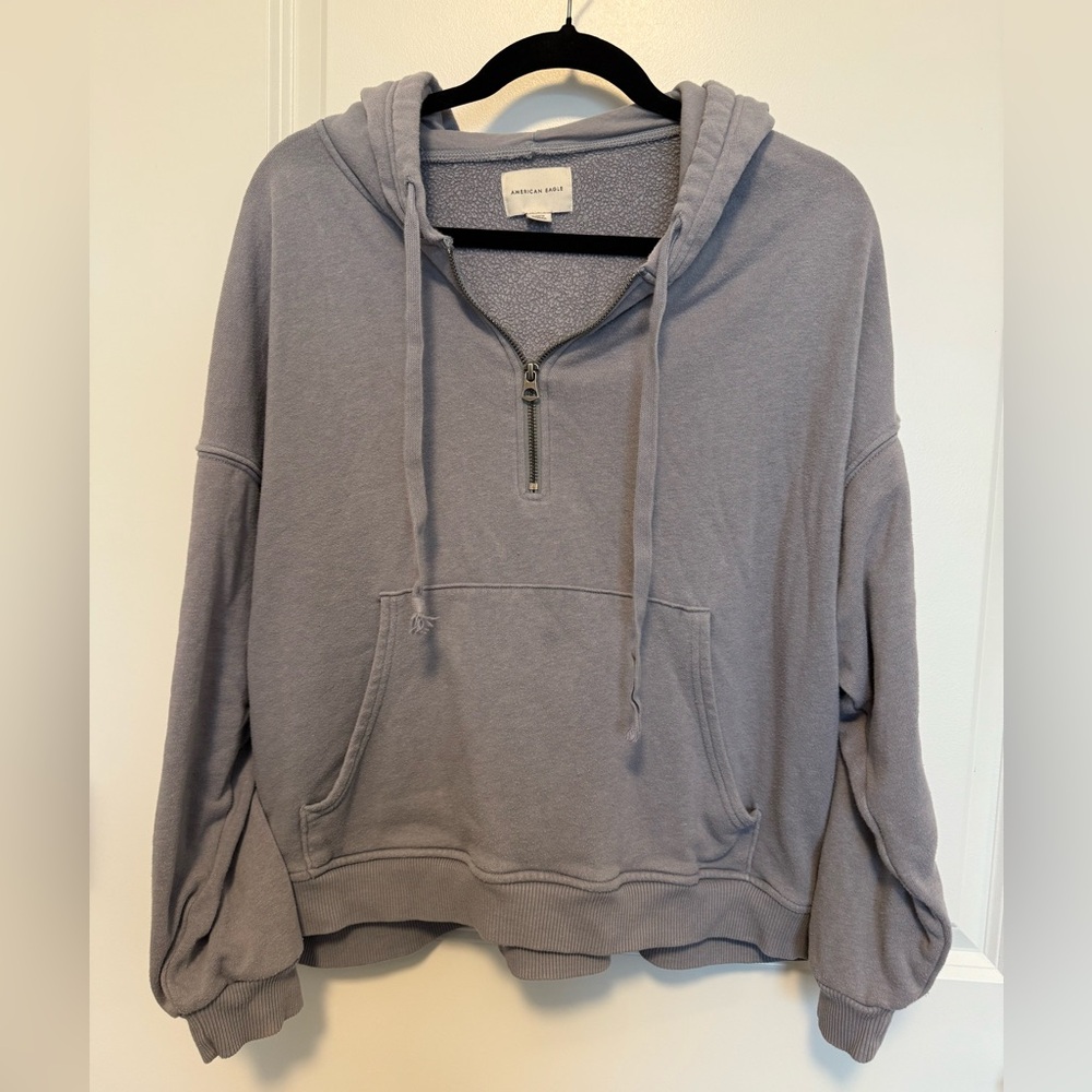 American Eagle | Oversized Cropped 1/4 Zip Hoodie
